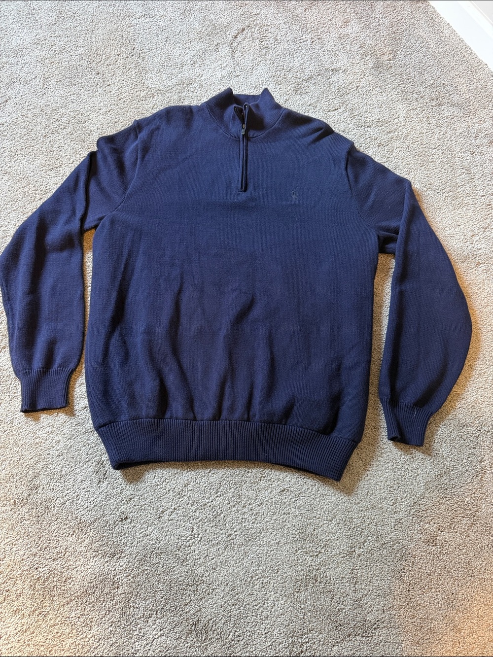 Polo Golf Ralph Lauren Men's Pima Cotton Nylon-Lined Navy Quarter-Zip Sweater